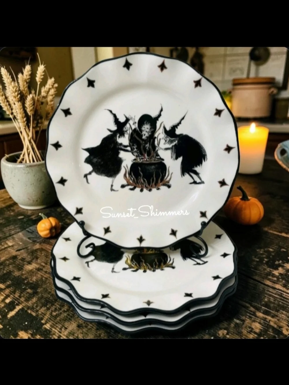 4 Potters Studio Witches Brew Cauldron Halloween Witch Ceramic Dinner Plate Set - Picture 1 of 8